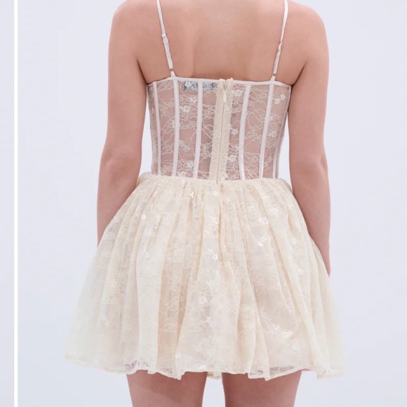 NWT AKIRA Brunchin Lace Mini Dress-Sz 1X-Cream Floral Overlay-Sheer Corset Top - Picture 2 of 15